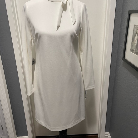 White Calvin Klein Neck Tie Sheath Dress - Picture 6 of 8